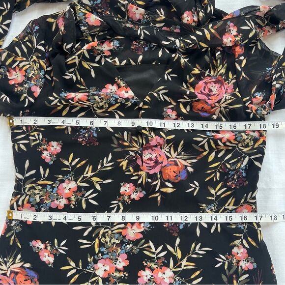 Rachel Rachel Roy Tie Neck Black Chiffon Sheer Sleeve Floral Mini Dress Size 4 - Picture 8 of 16